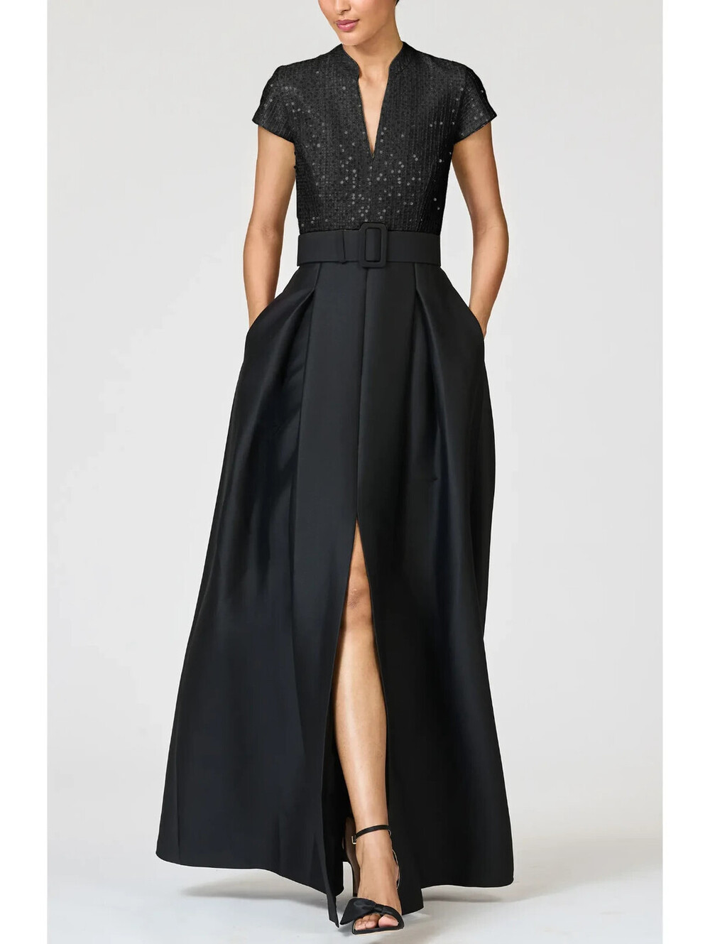New/missing belt, Sachin & Babi Arden Mixed Media Belted Gown sz 10 #LD525